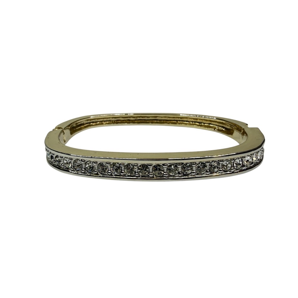 Elegant Paved Gold Tone Crystal Rhinestone Hinged Bangle Bracelet Jewelry Sz 6